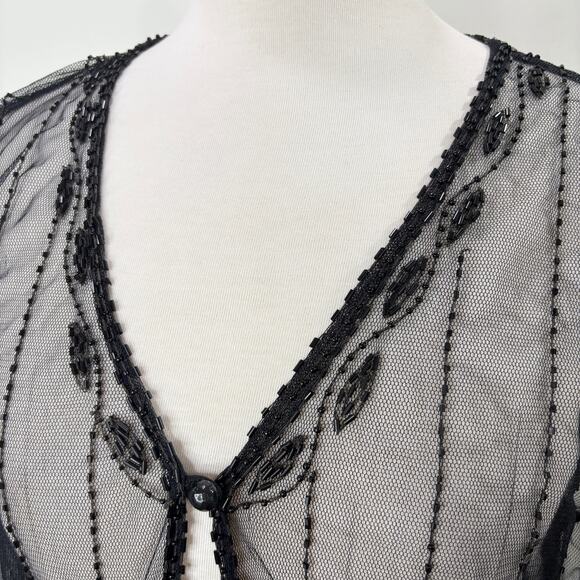 Beaded Fringe Mesh Cardigan Sheer Boho Whimsigoth Goth Witchy Party Cocktail - Picture 10 of 14